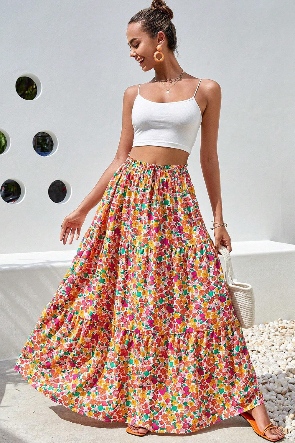 Yellow Boho Floral Long Skirt