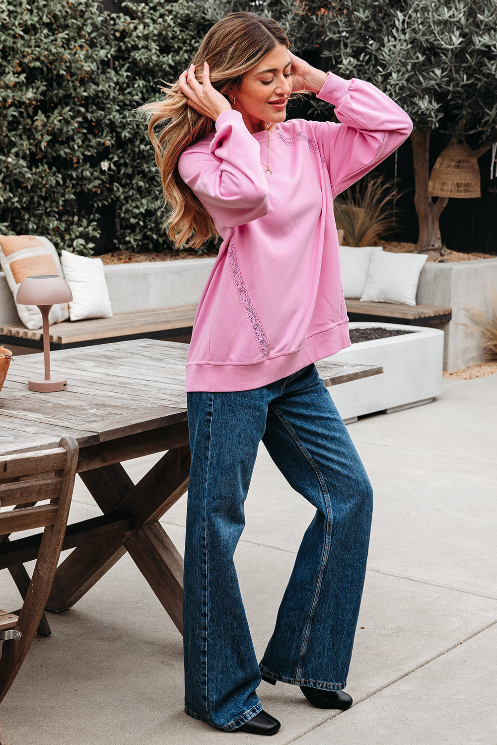 Bright Pink Lace Sweatshirt