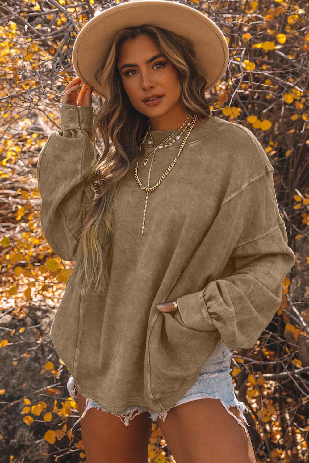 Khaki Open Back Oversized Sweatshirt