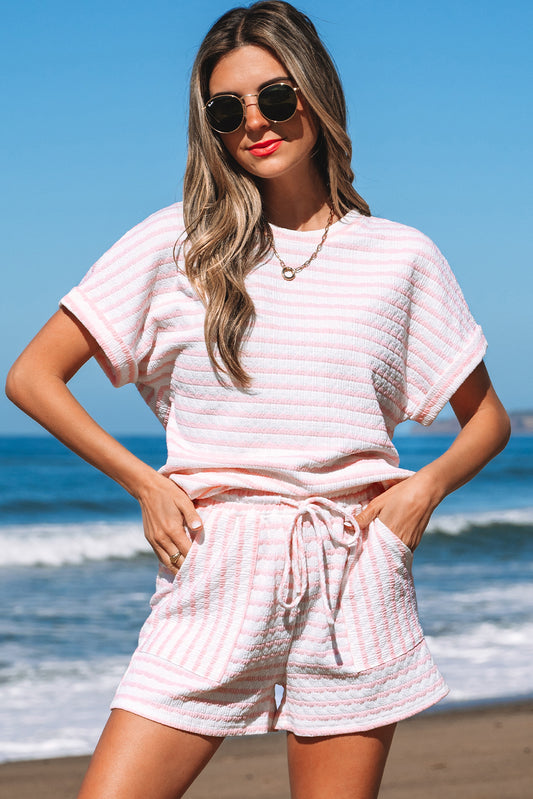 Pink Stripe Top and Shorts Set