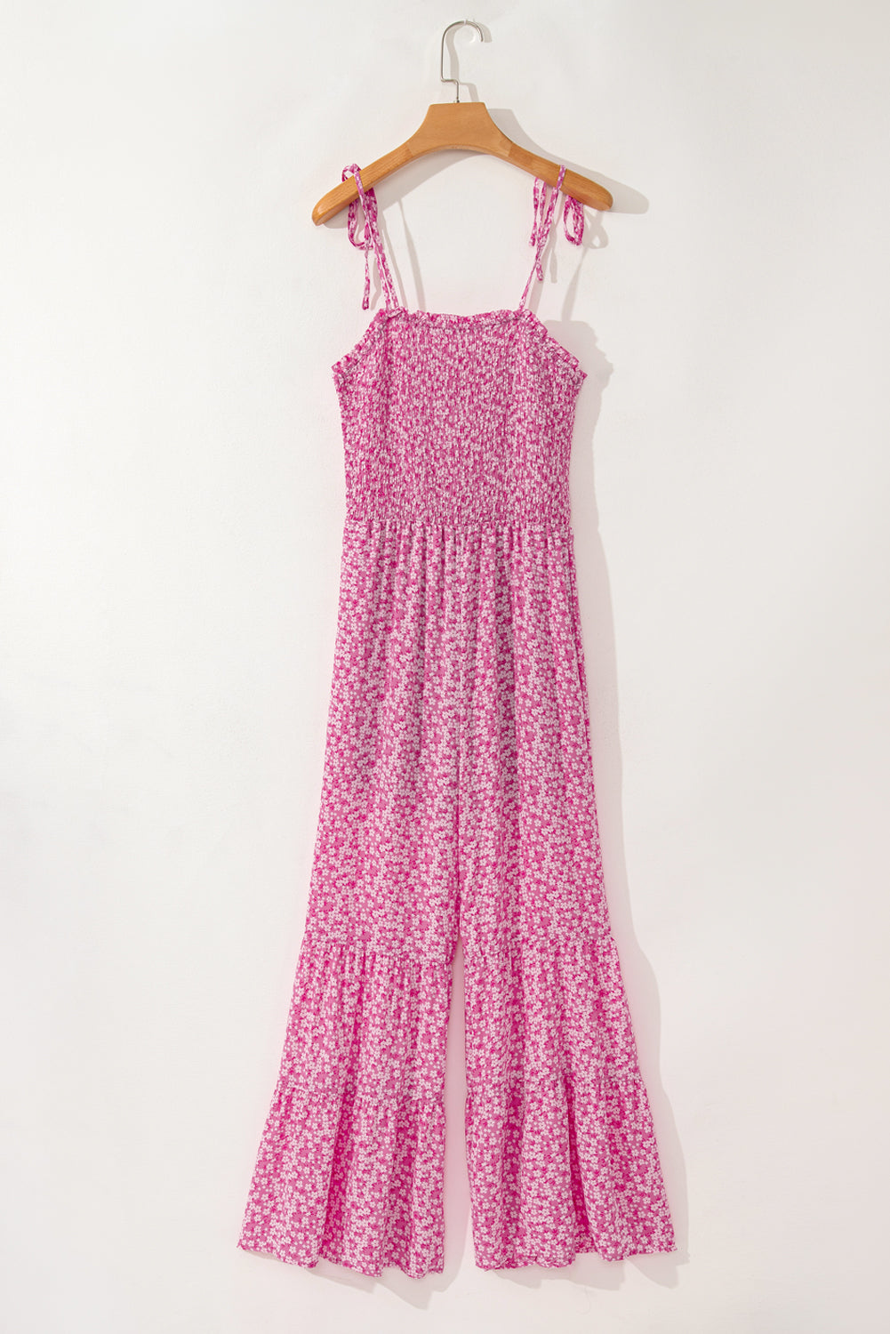 Purple Pink Smocked Wide Leg Floral Jumpsuit
