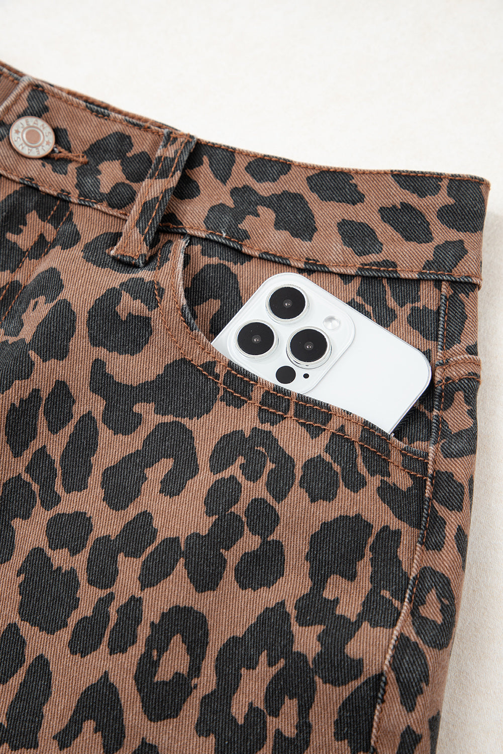 Brown Leopard Denim Midi Skirt