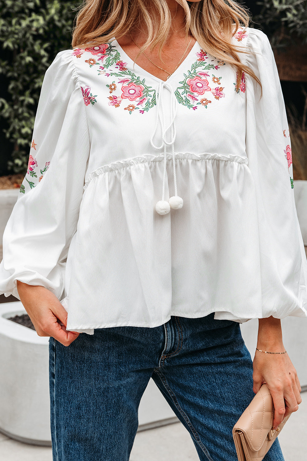 White Flower Babydoll Blouse