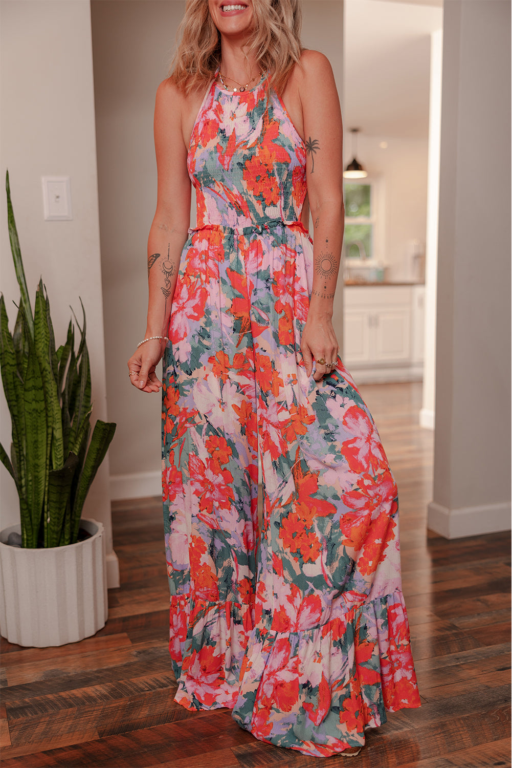 Multicolour Floral Wide Leg Jumpsuit