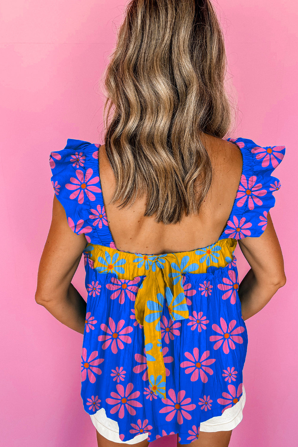 Blue Floral Flowy Tank Top