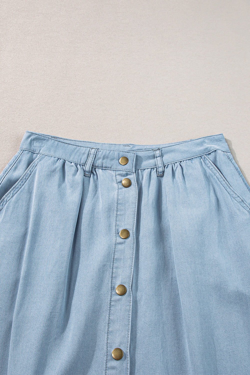 Mist Blue Buttoned Long Denim Skirt