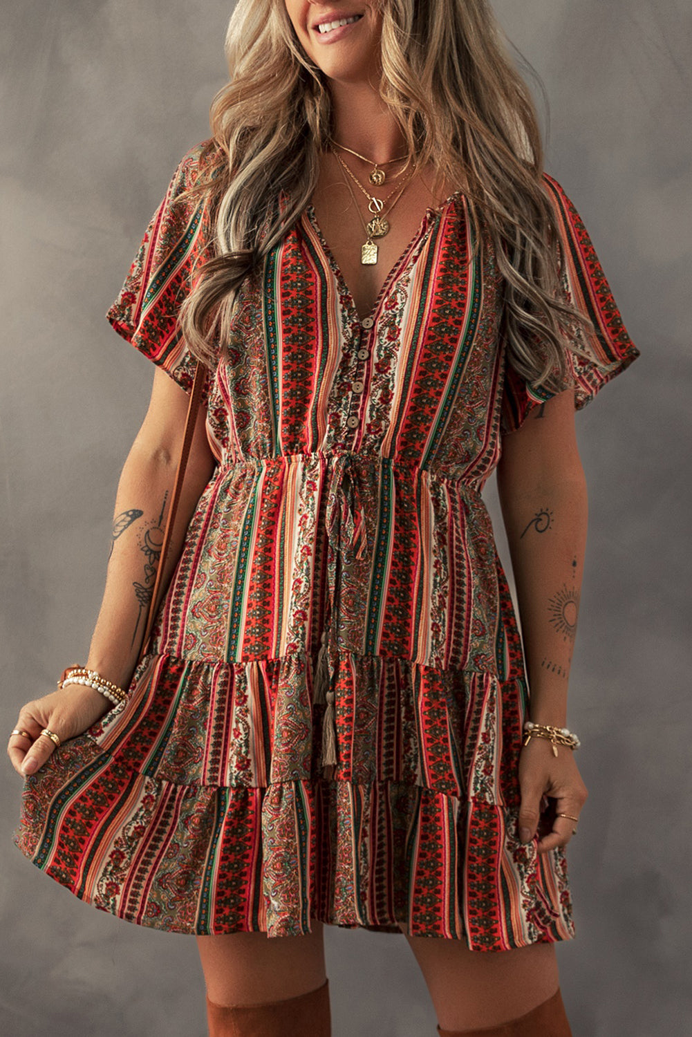 Red Bohemian Tiered Dress