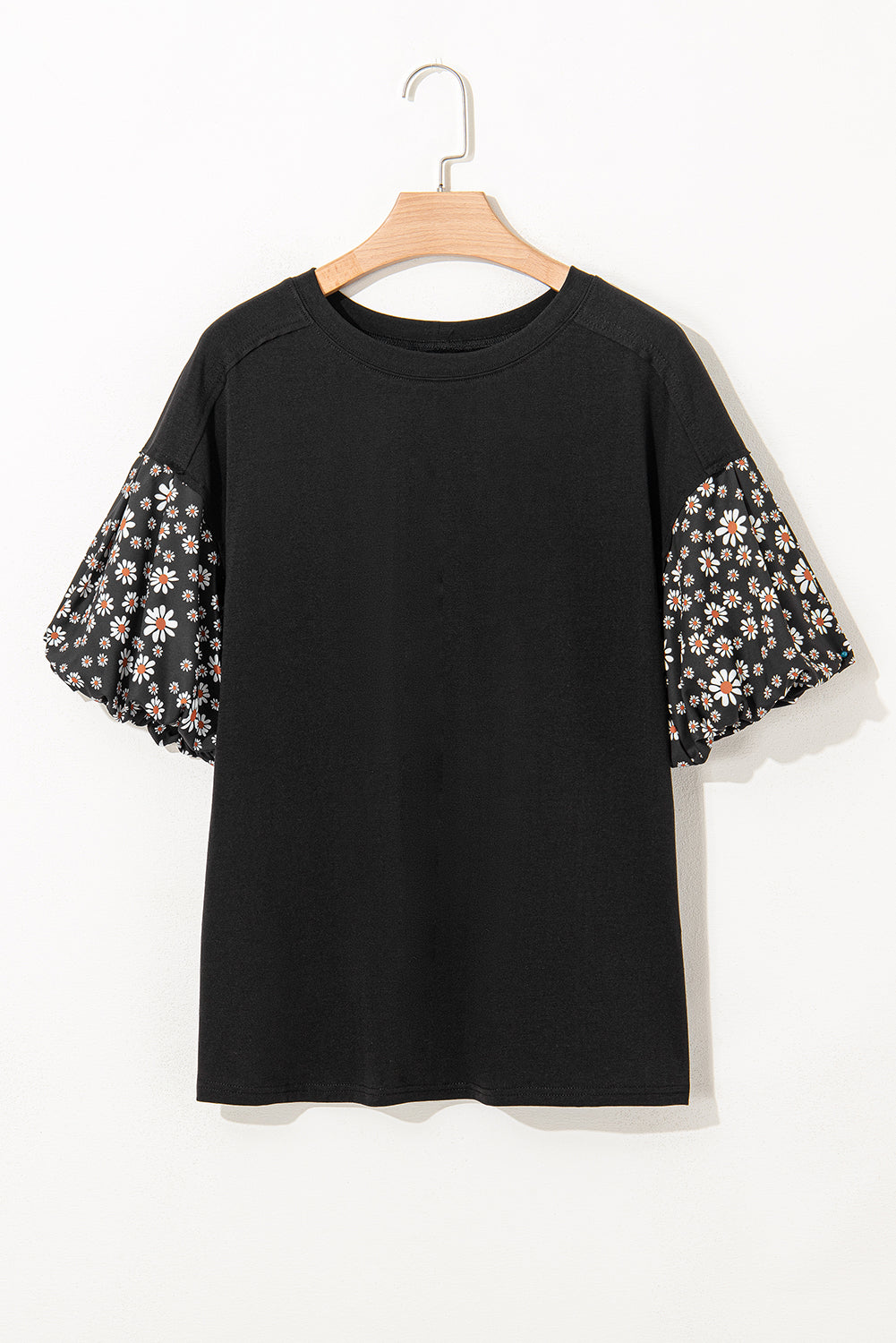 Black Floral Puff Oversized Top