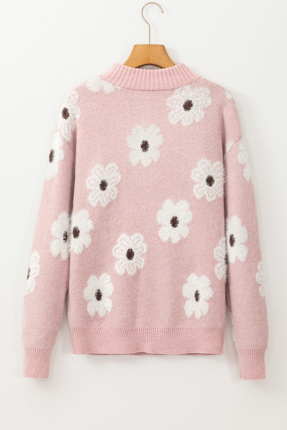 Pink Floral Pattern Half Zip Sweater