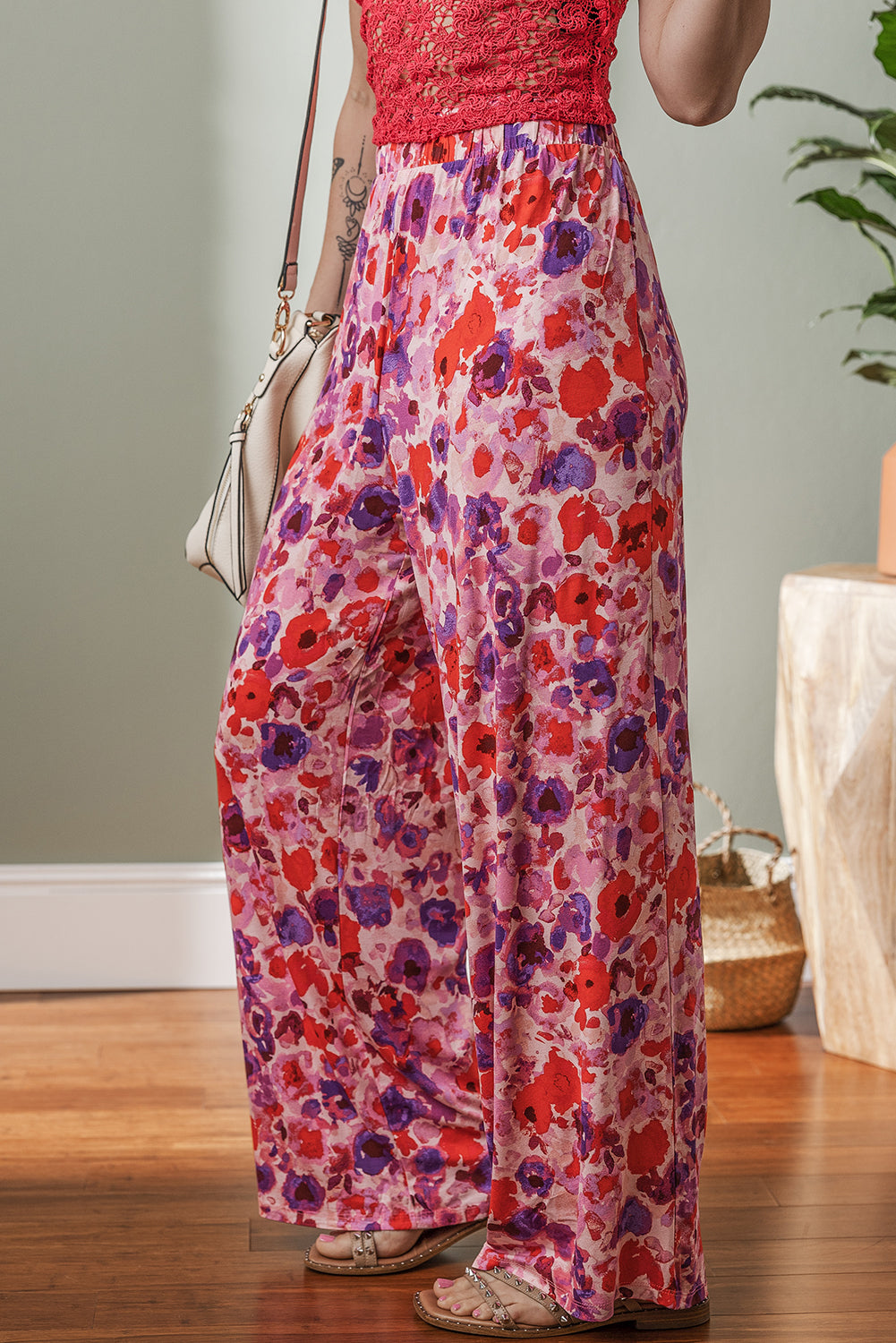 Purple Floral Wide Leg Pants