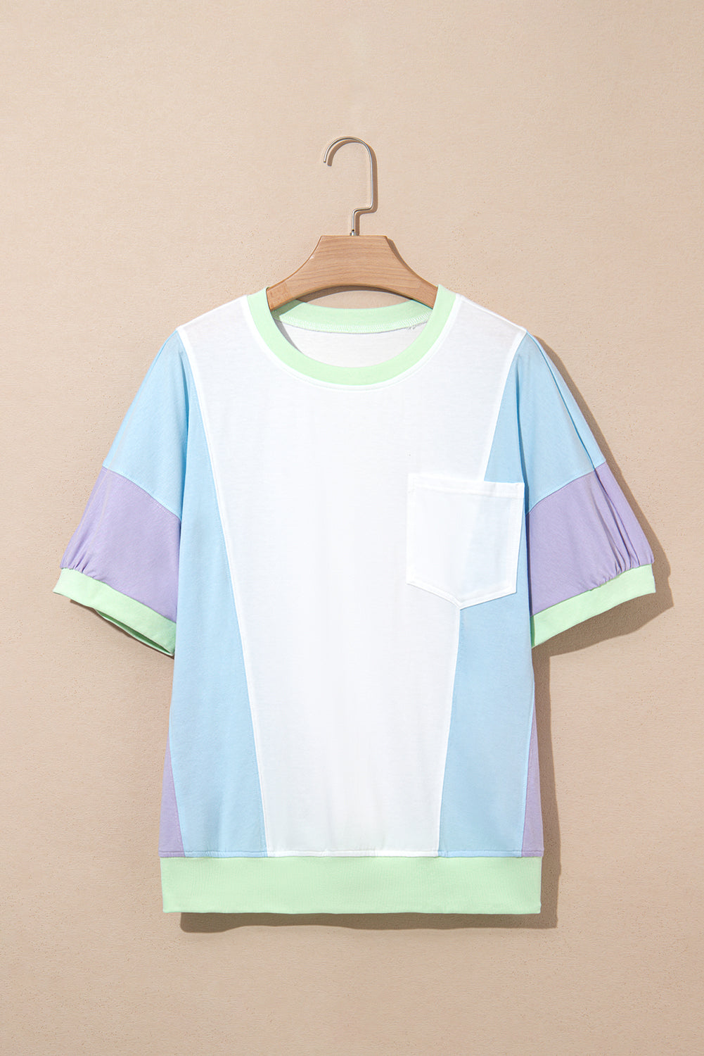 White Color Block Patchwork Oversized T Shirt
