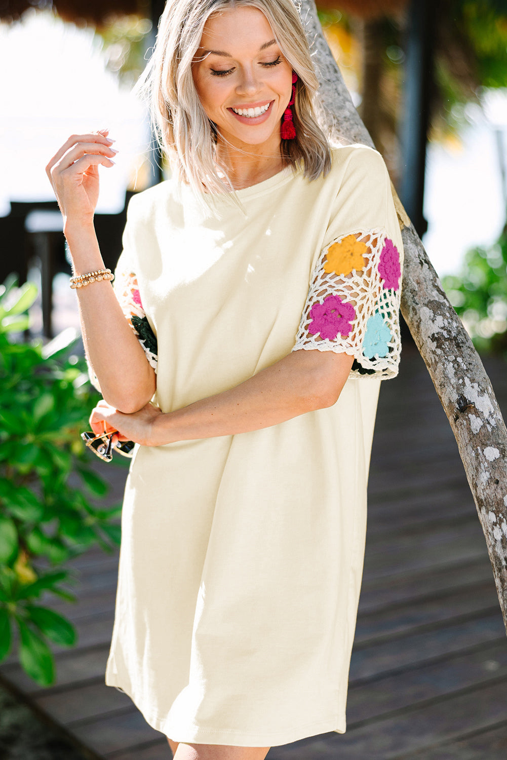 White Floral Crochet Dress