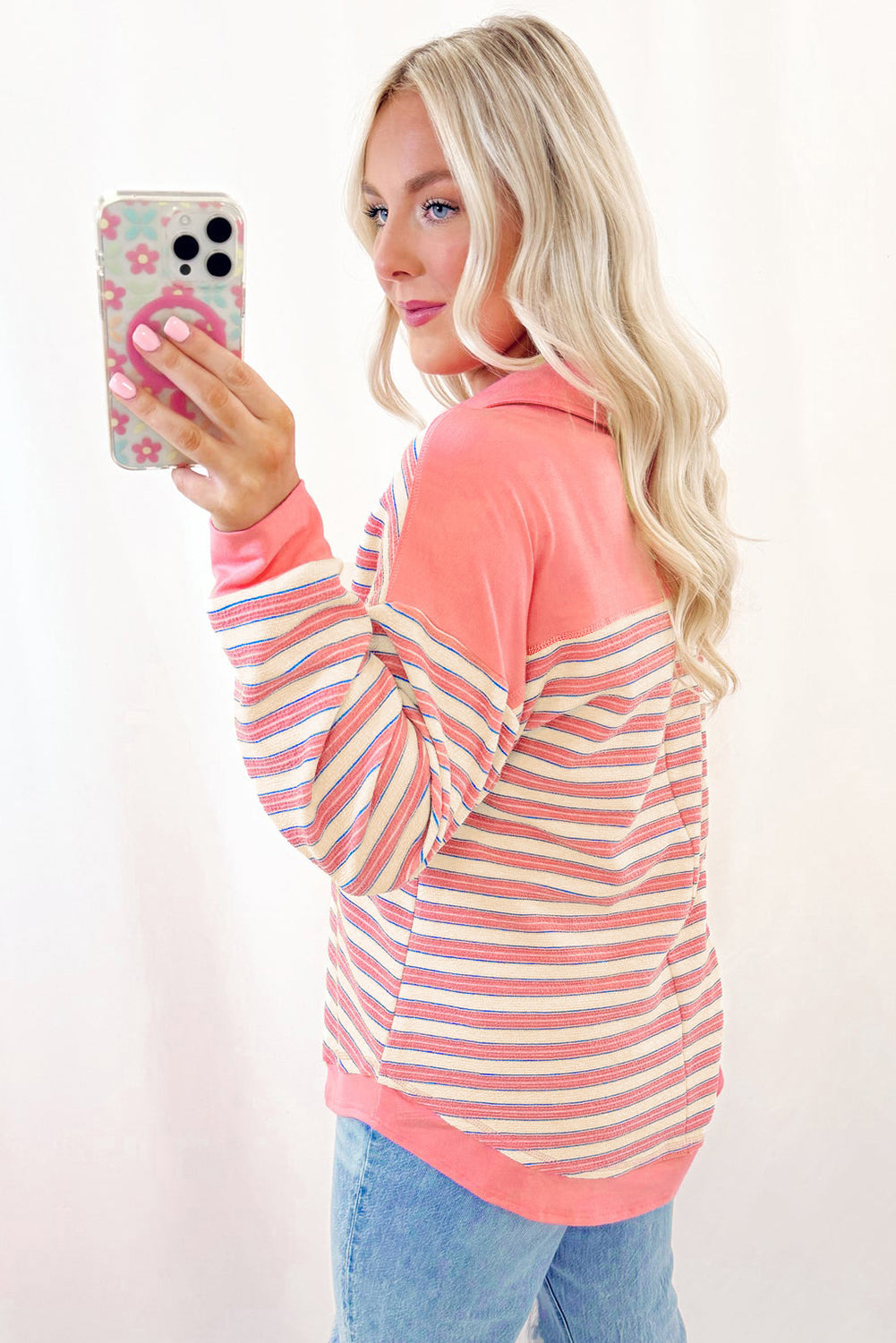 Pink Stripe Buttoned Top