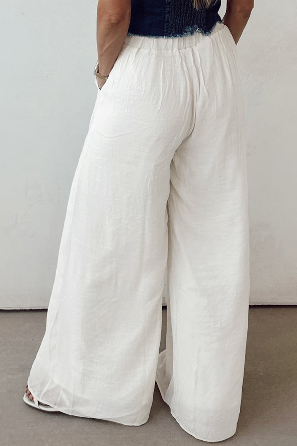White Pleated Wide Leg Pants
