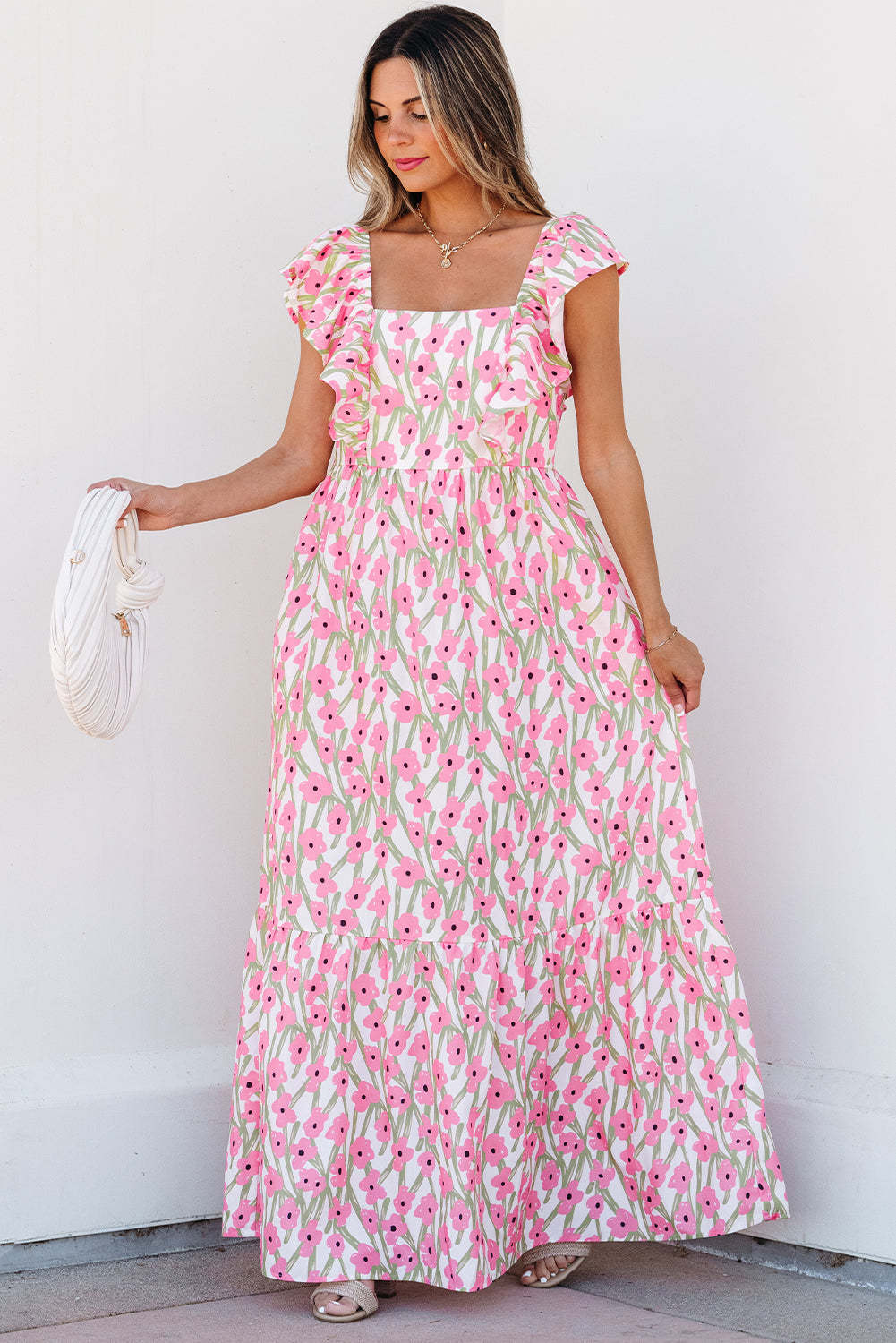 Pink Floral Print Maxi Dress
