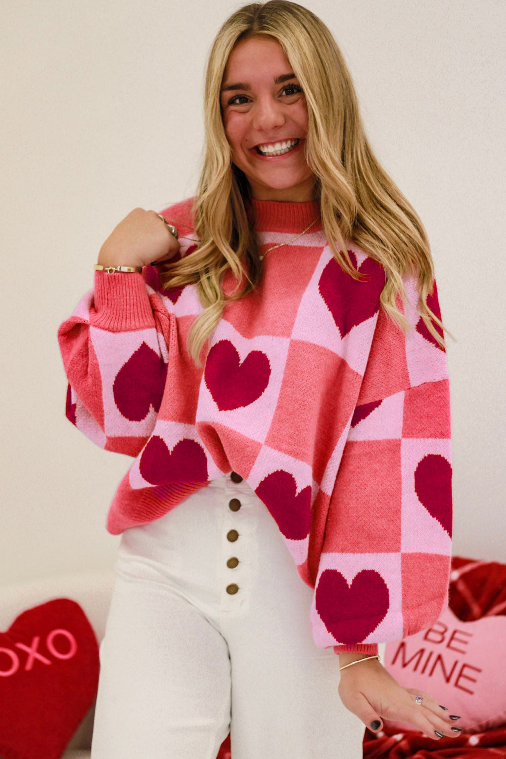 Pink Heart Block Sweater
