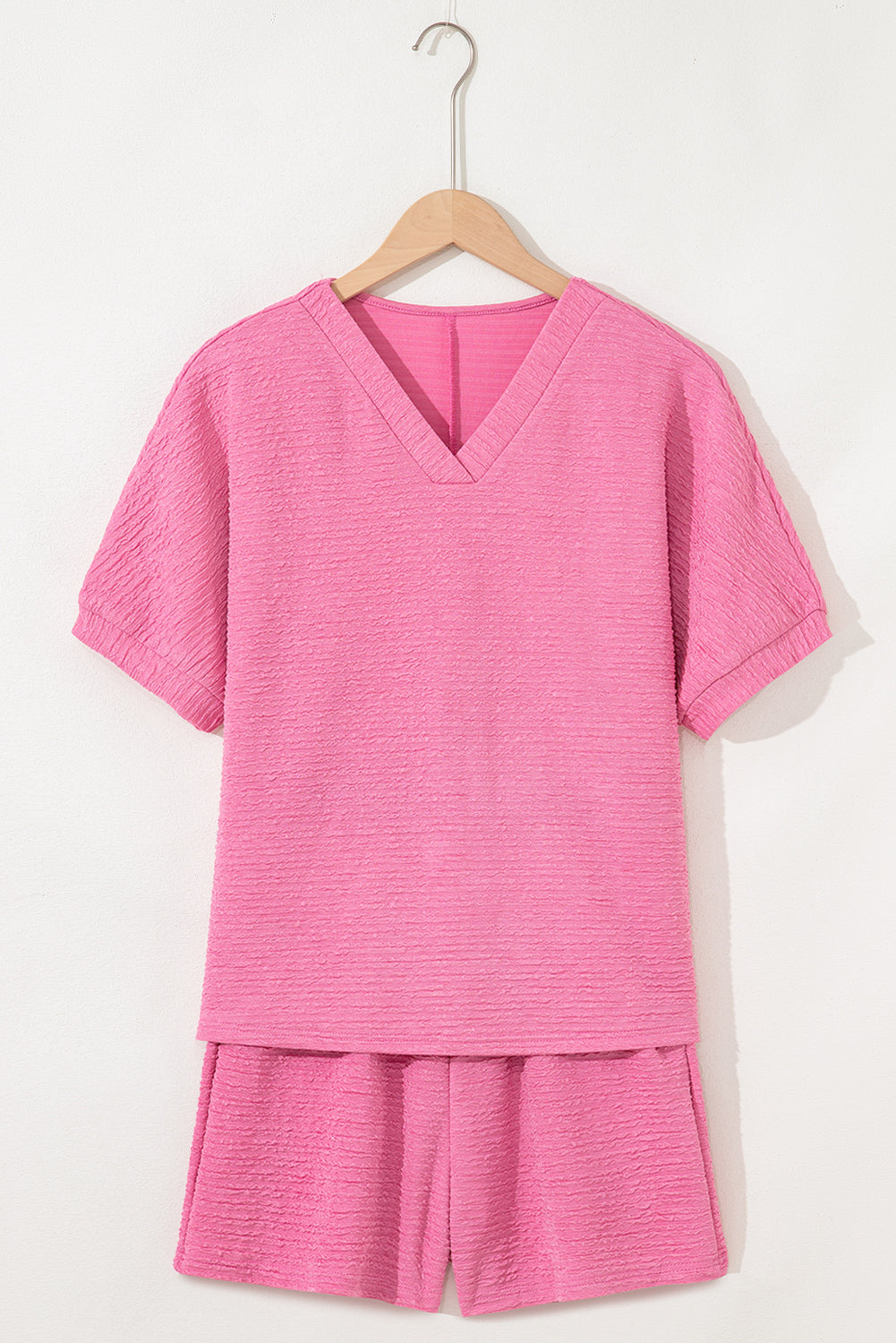 Pink Textured Shirt and Shorts Set