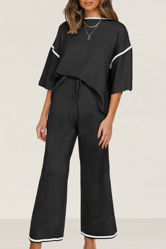 Black Contrast 2pcs Sweater Set