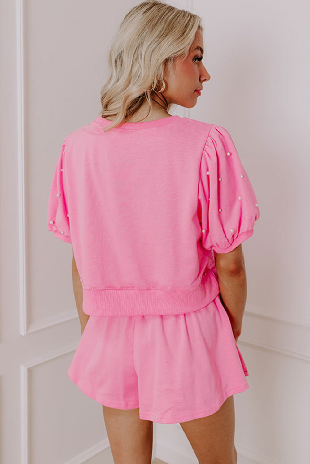 Pink Contrast Bow Trim Pearl Set