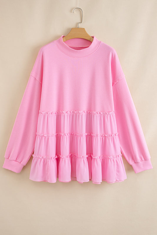 Pink Tiered Ruffle Pullover