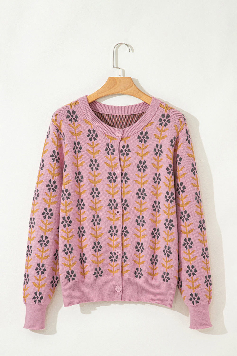 Pink Floral Cardigan Sweater