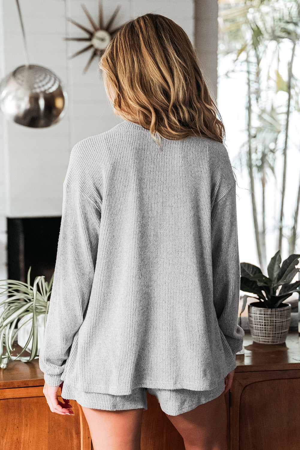 Light Grey 3 Pieces Lounge Set with Cardigan
