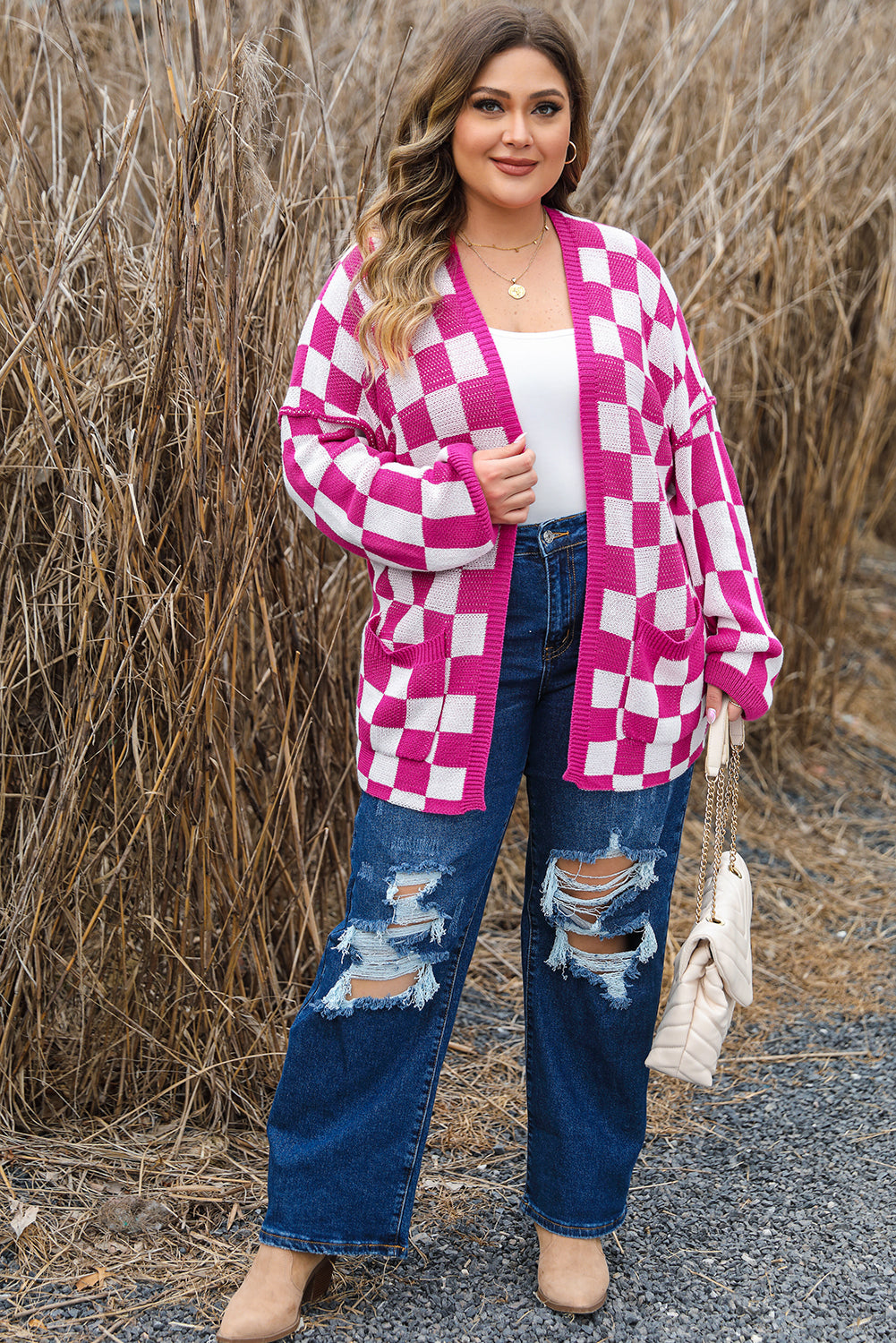 Bonbon Checkered Cardigan