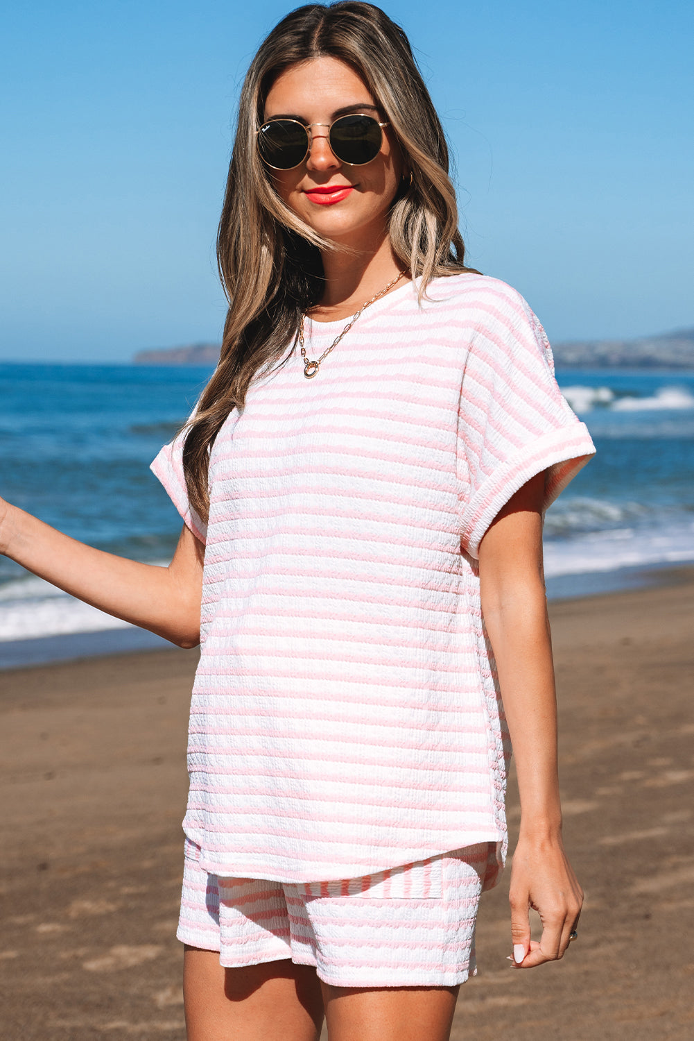 Pink Stripe Top and Shorts Set