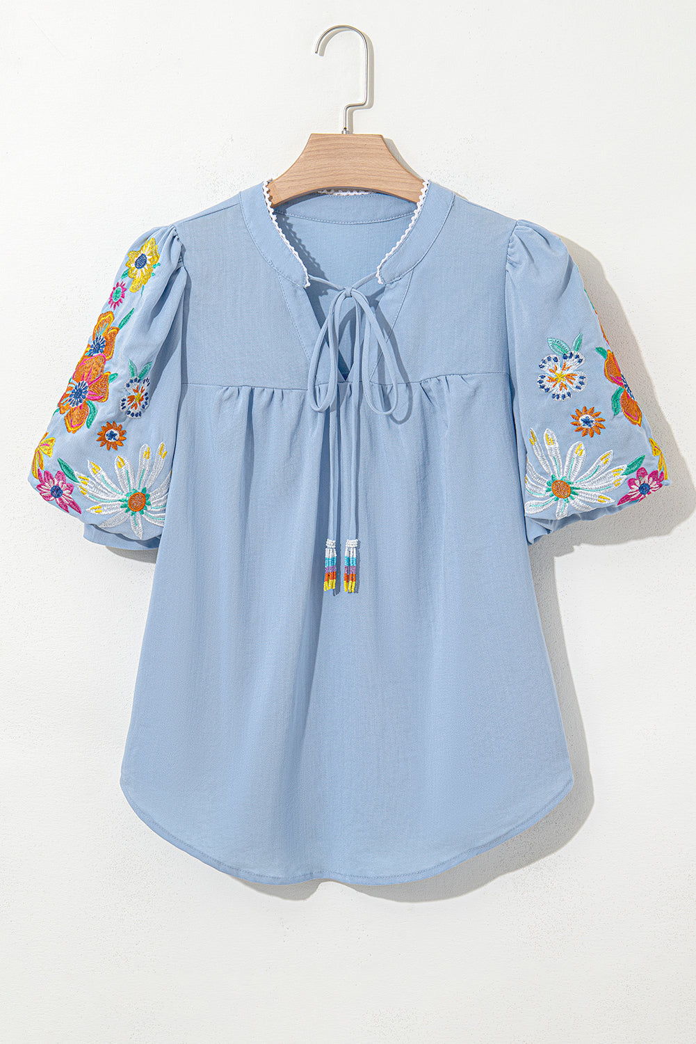 Blue Floral Embroidered Blouse
