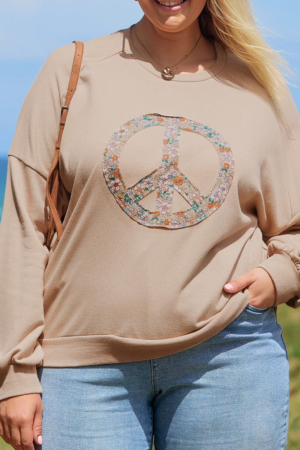 Khaki Floral Peace Sign Sweatshirt