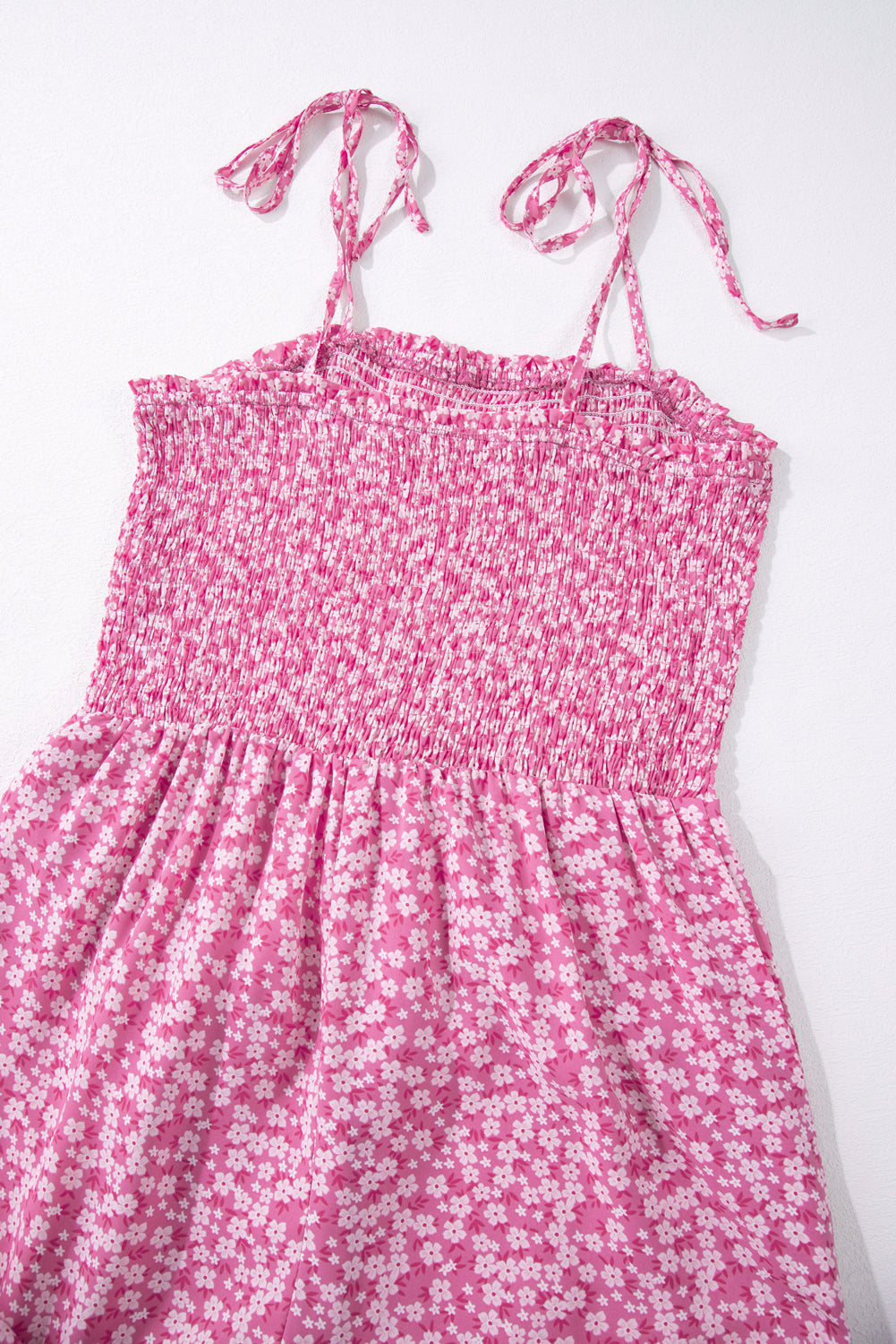 Purple Pink Smocked Wide Leg Floral Jumpsuit