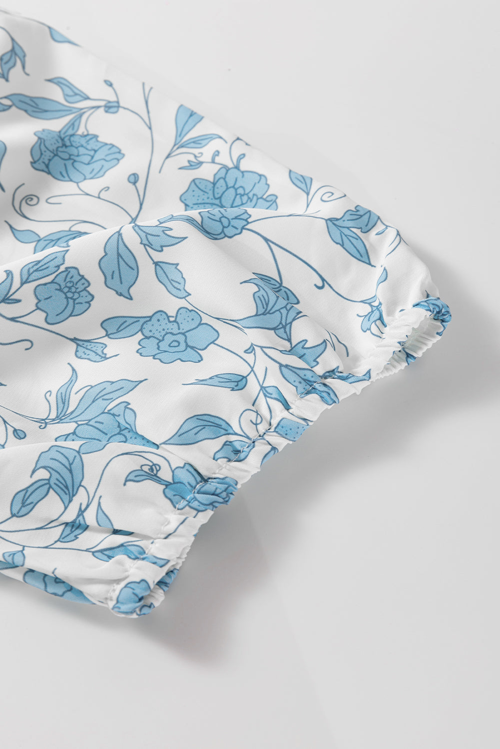 Sky Blue Floral Bow Puff Sleeve Mini Dress