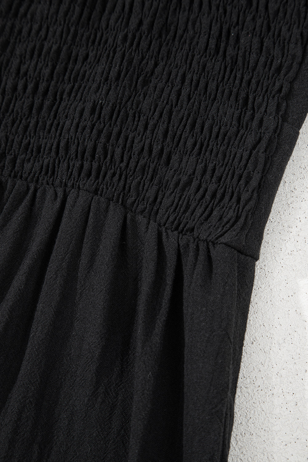 Black Smocked Wide Leg Jumpsuit