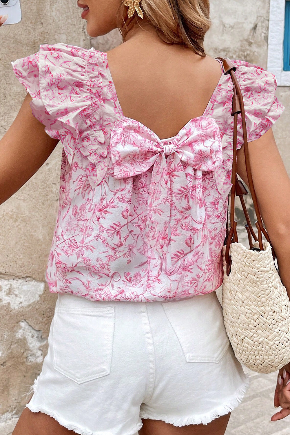 Pink Floral Ruffled Blouse