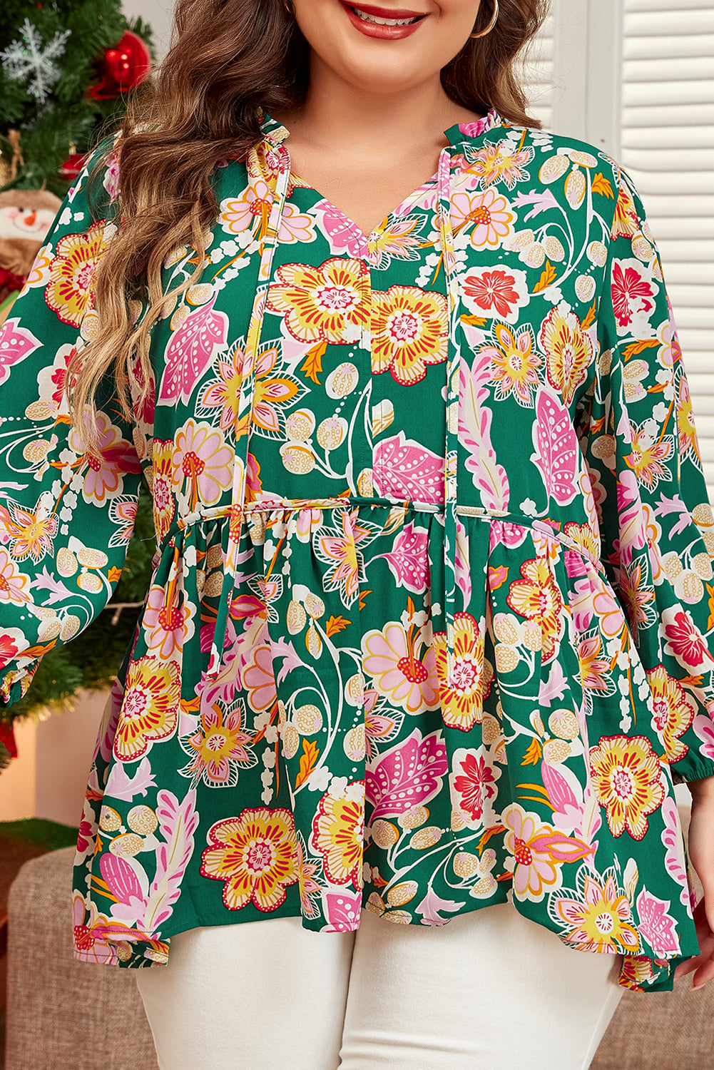 Green Floral Babydoll Top