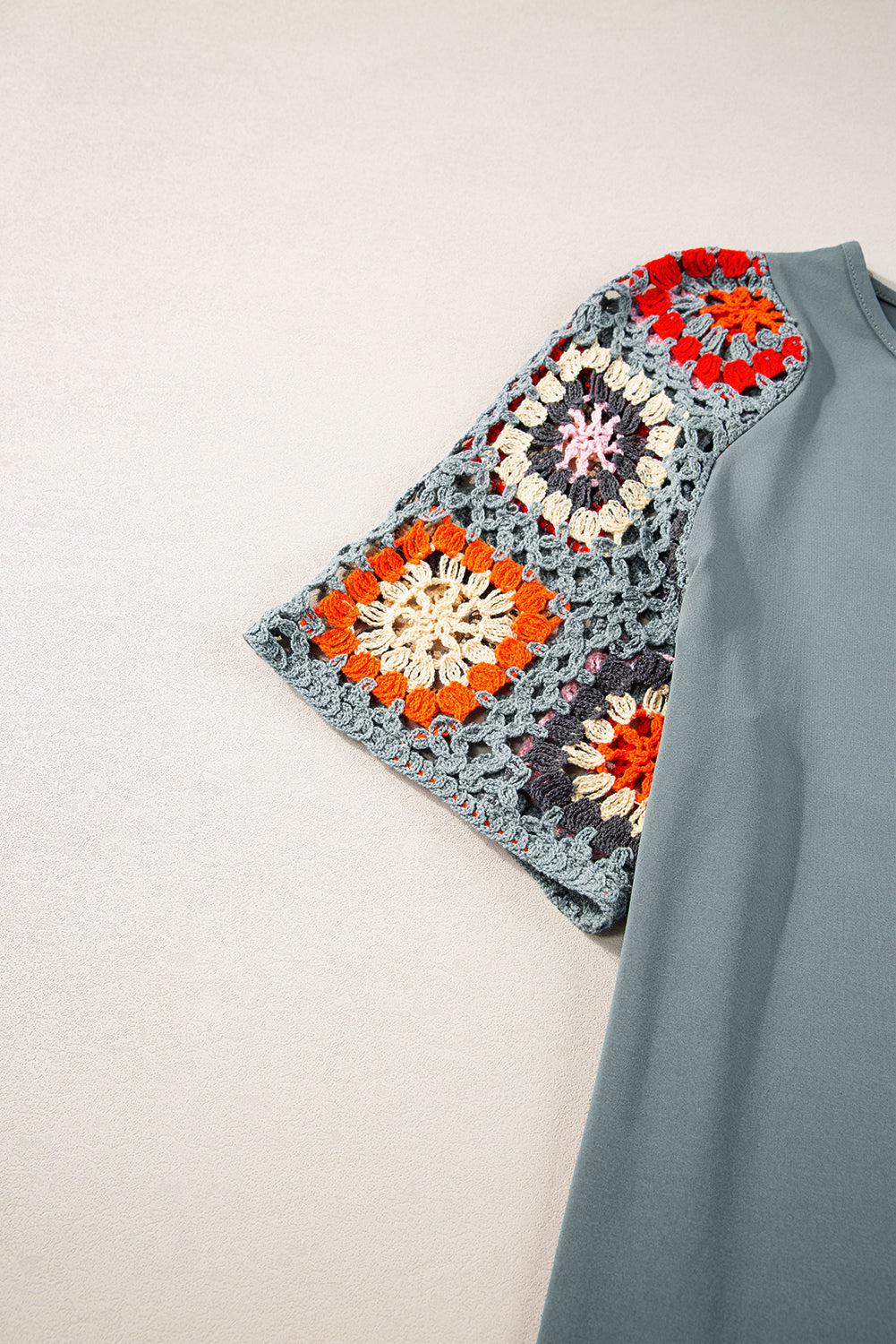 Grey Floral Crochet Top