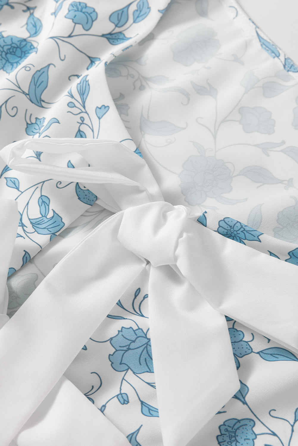 Sky Blue Floral Bow Puff Sleeve Mini Dress