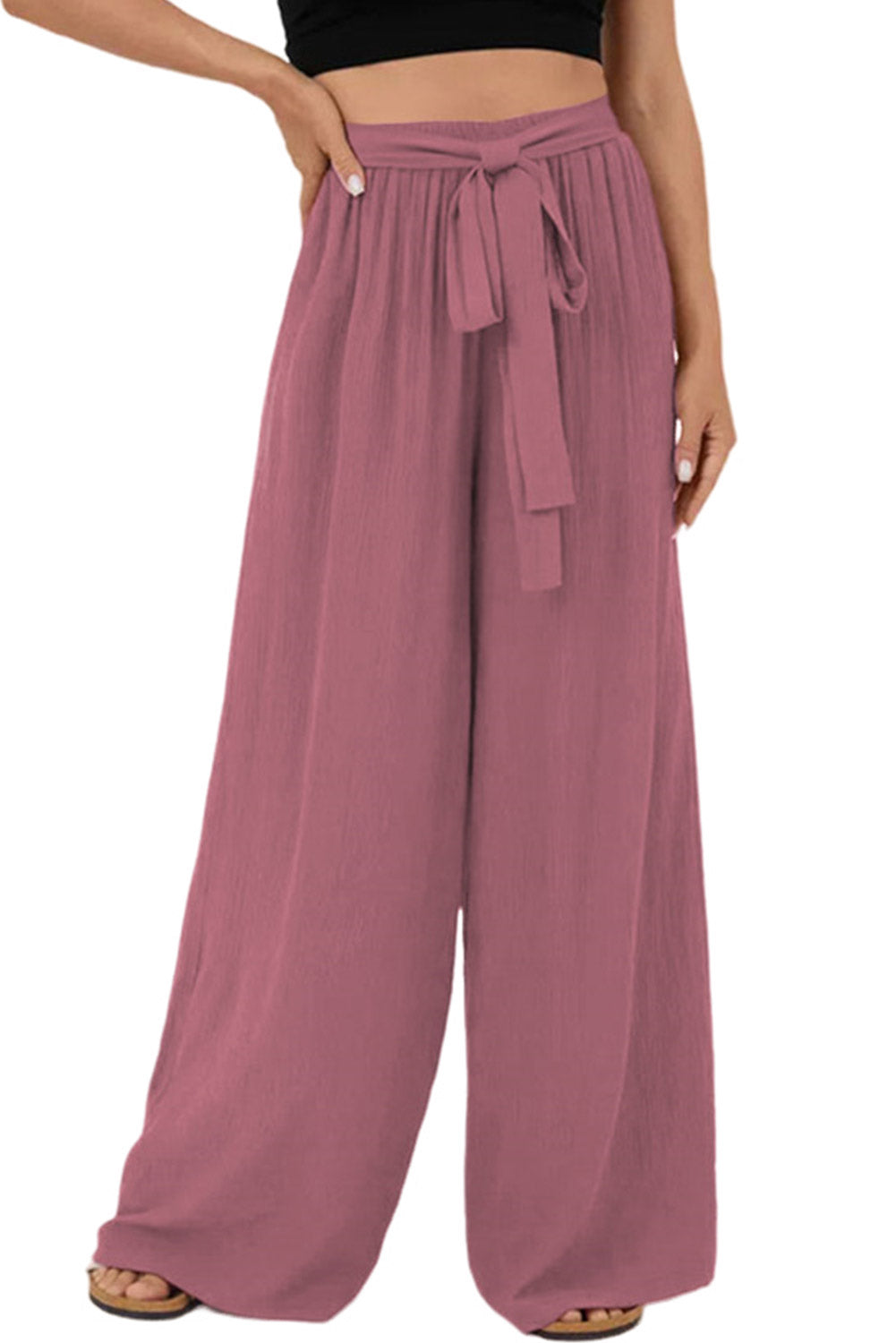 Rose Tan High Waisted Wide Leg Flowy Pants