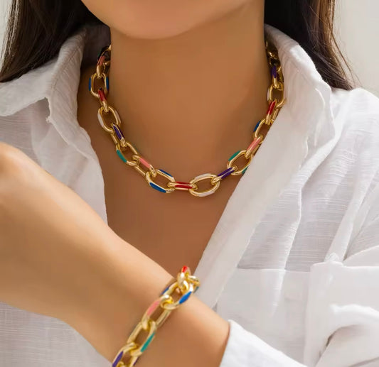 Multicolor Gold Chain Set