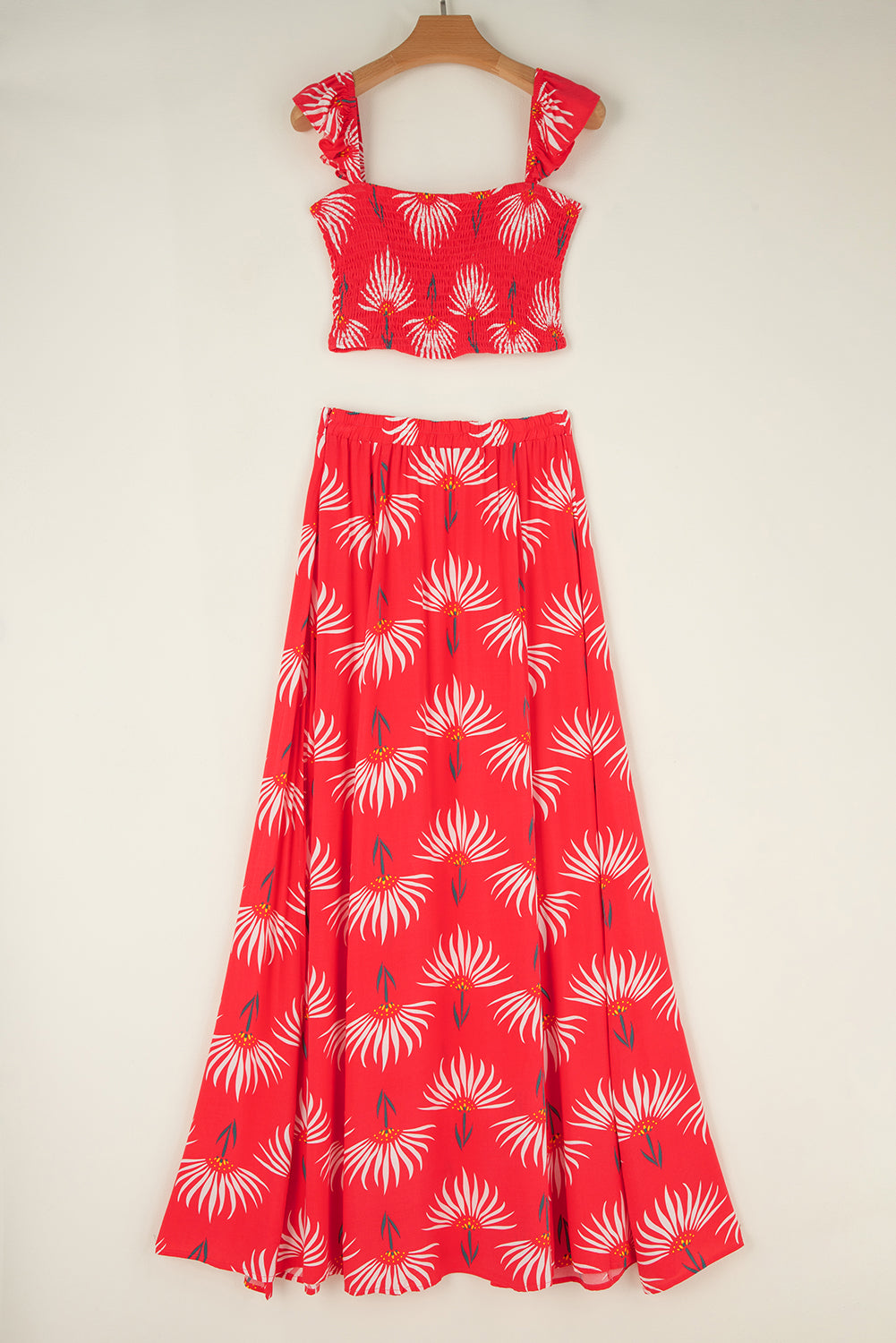 Red Floral Crop Top and Maxi Skirt Set