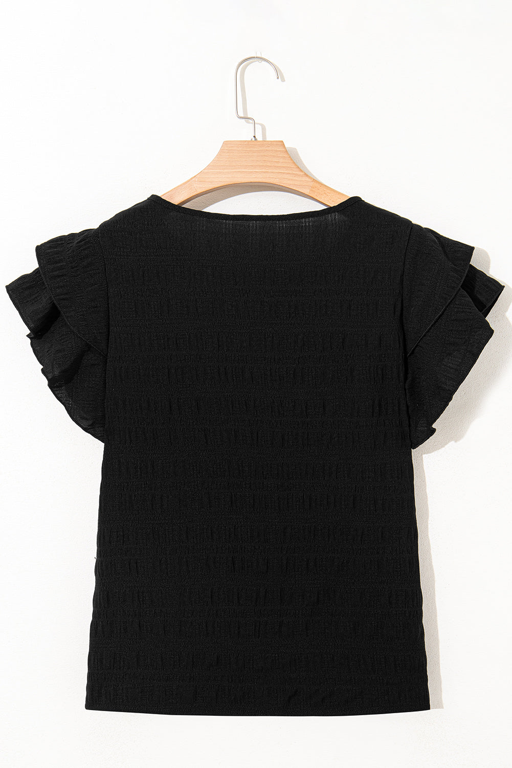 Black Textured Ruffled Sleeve Top