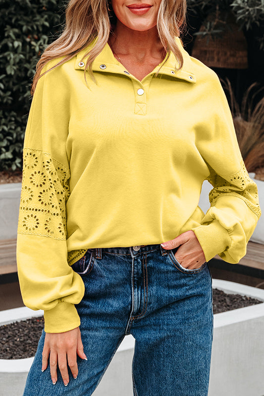 Yellow Cream Embroidered Flower Sweatshirt