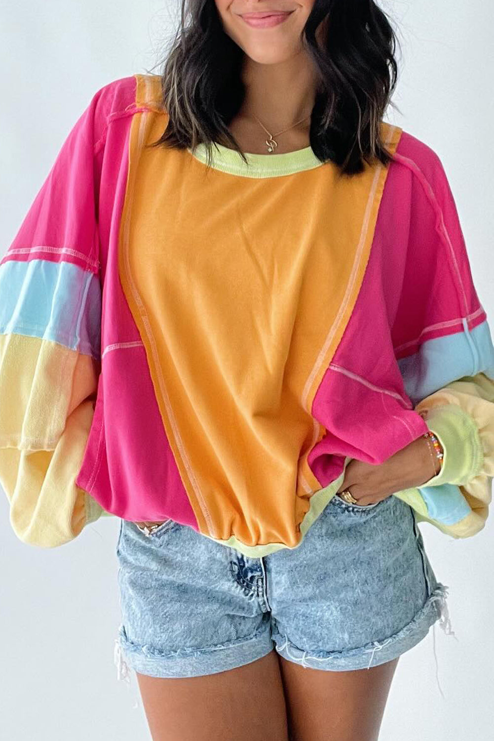 Rose Red Colorblock Sweatshirt