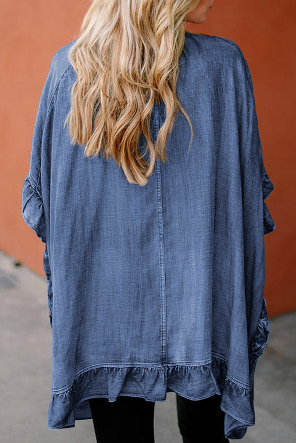 Dusk Blue Ruffle Half Sleeve Kimono