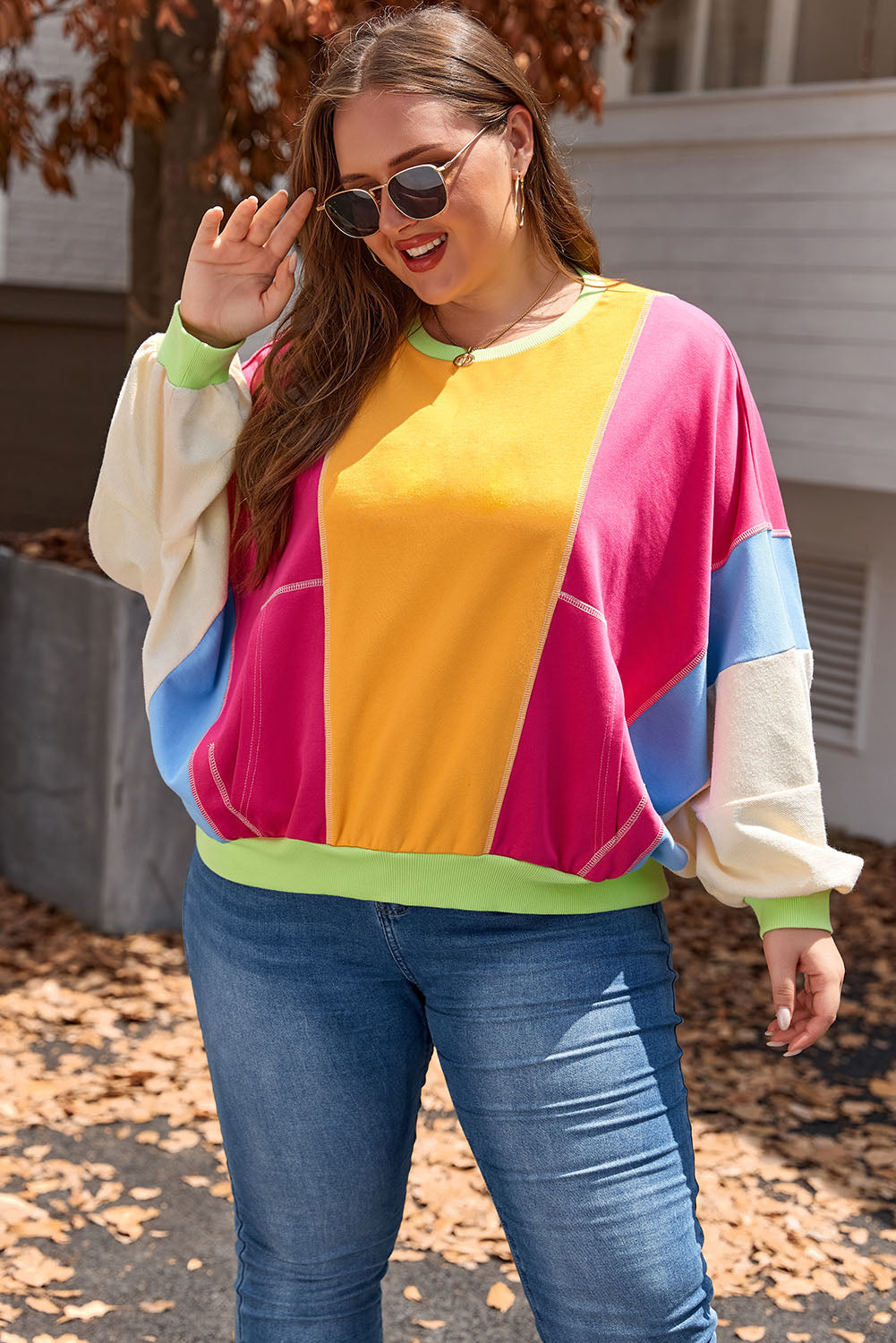 Rose Red Colorblock Sweatshirt