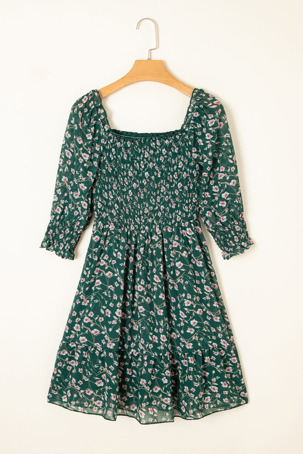 Green Smocked Floral Dress