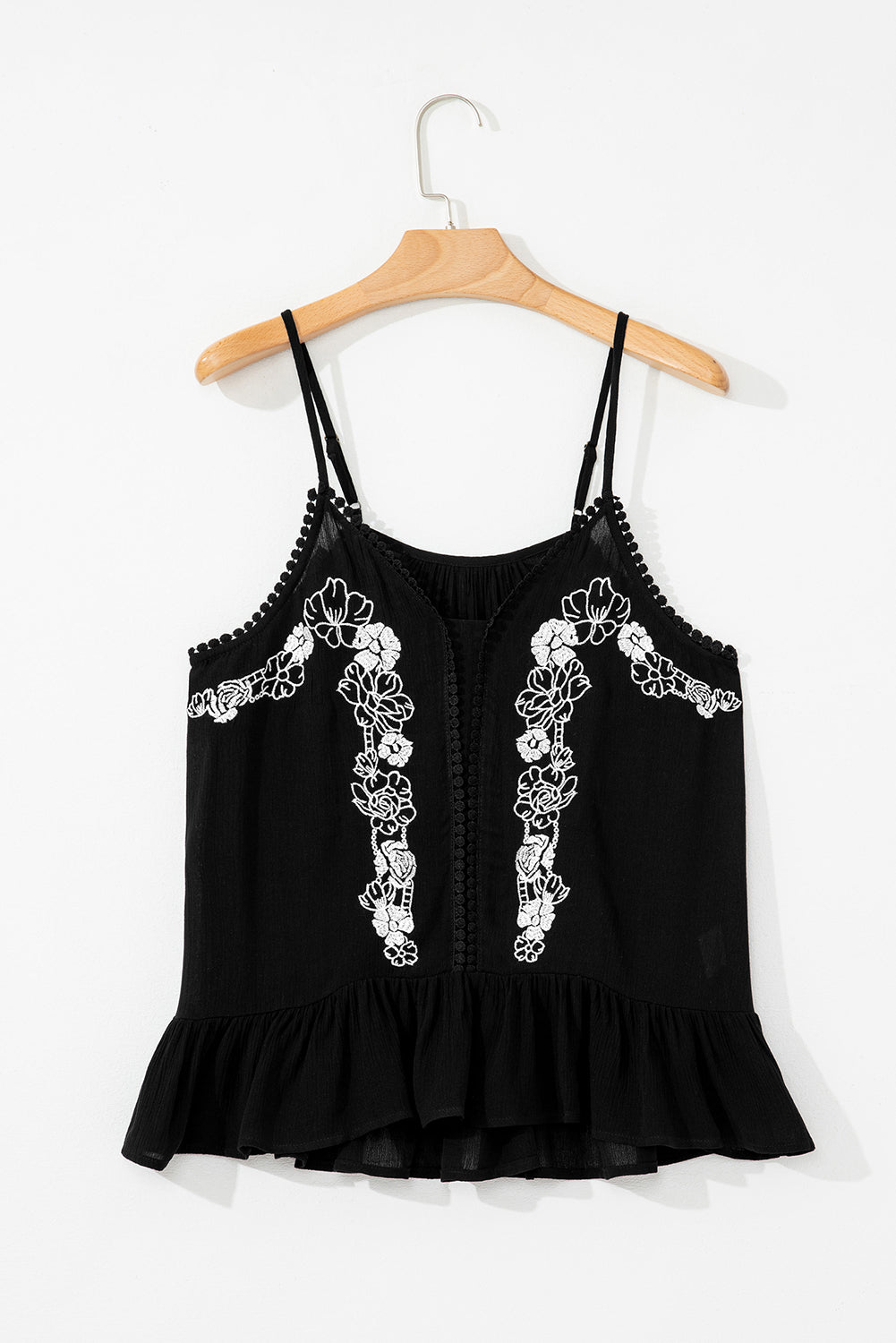 Black Floral Embroidery Top