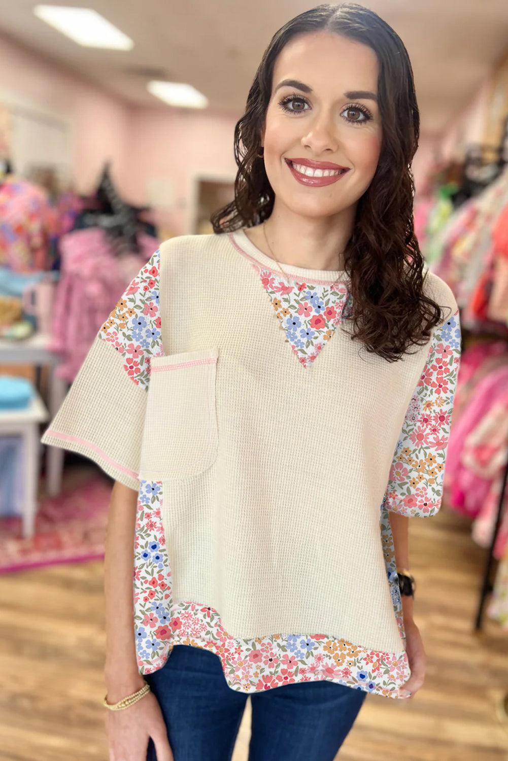 Beige Floral Patchwork Shirt