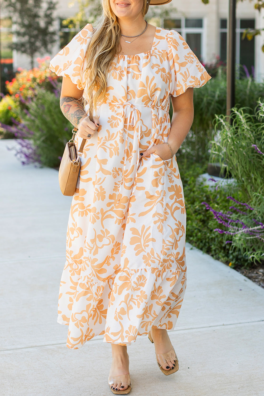 Apricot Floral Maxi Dress