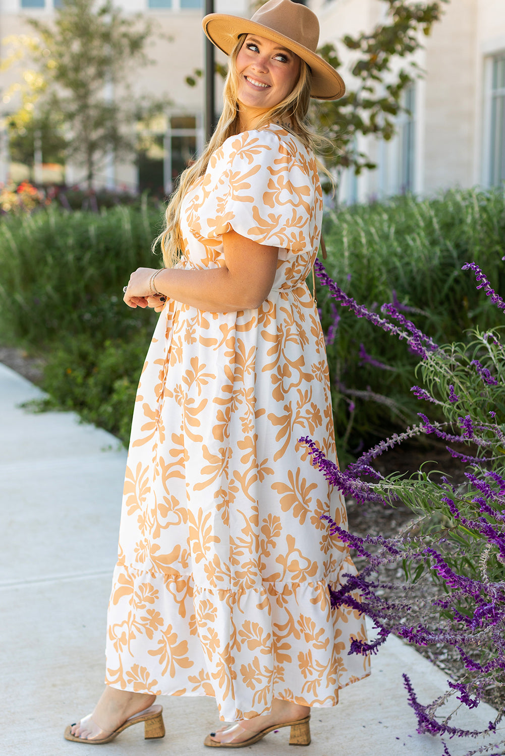 Apricot Floral Maxi Dress